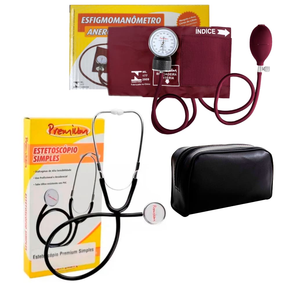 Kit Enfermagem Estetoscópio Preto Simples Premium + Aparelho De Pressão Esfigmomanometro Cores VINHO ROSA PRETO AZUL
