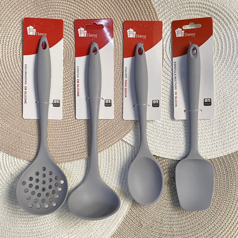 Kit Utensílios de Silicone Para Cozinha Cinza 4 ou 3 ou 2 ou 1 Peças