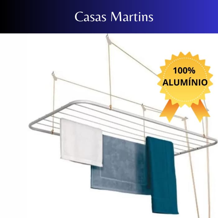 Varal de Teto 100% Alumínio Vários Tamanhos C/ Parafusos Para Fixação