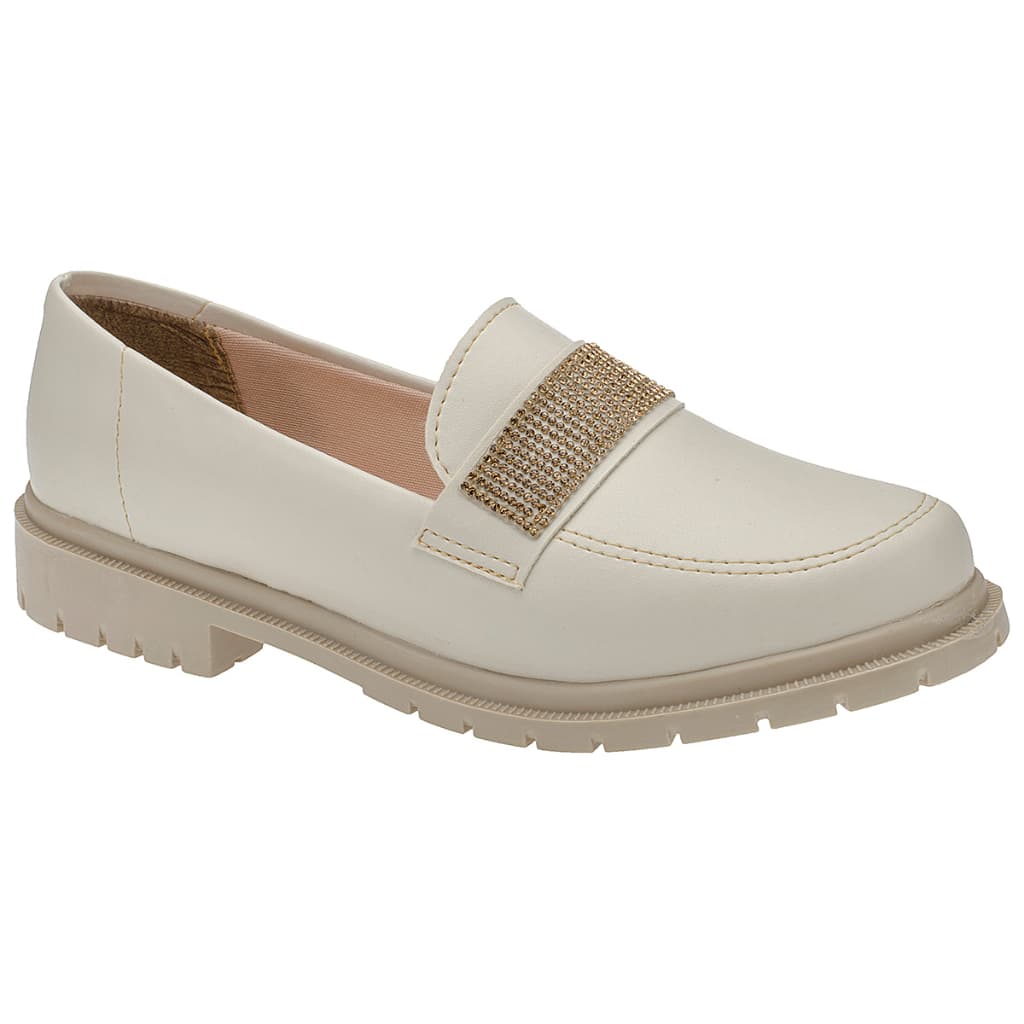 Sapato Feminino Mocassim Feminino Oxford Brilho Strass Tratorado Sola Baixa Confortável Ana Brito