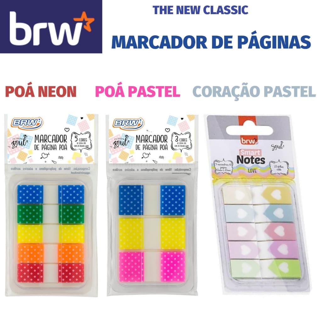 Marcador de Páginas Flag com Dispenser BRW Love Tom Pastel + Coração ou Poá