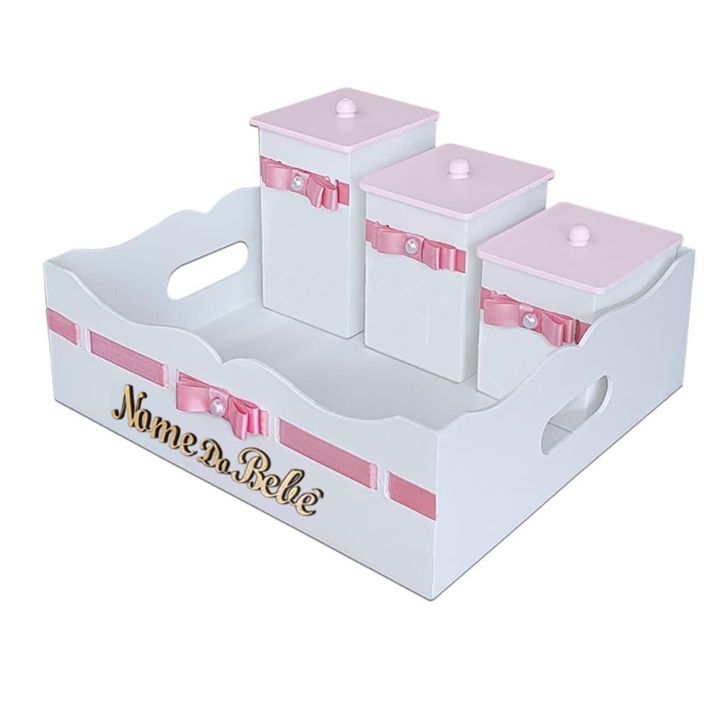 Kit Organizador com Cesta e Trio de Potes Quarto Menina