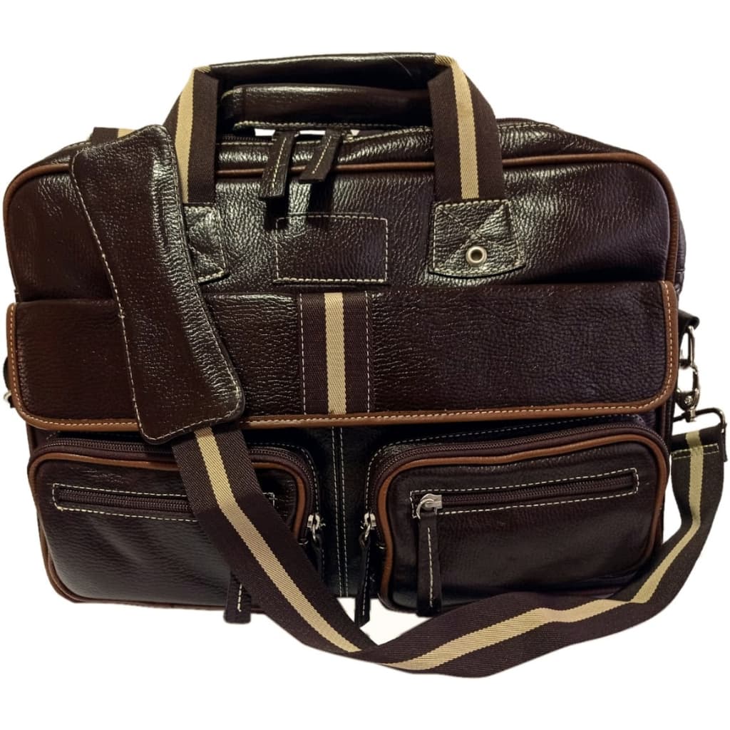 Bolsa Para Notebook Com Alça Em Couro Legítimo Marrom