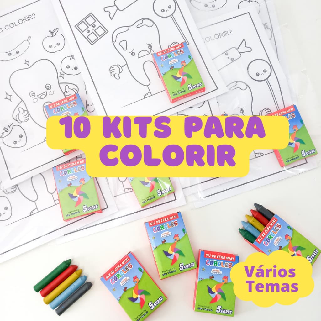 Kit 10/20/30 Caixas Giz de Cera + Desenhos - Dentinho/Herois/Menino/Menina/Princesa/Stitch/Pokemon