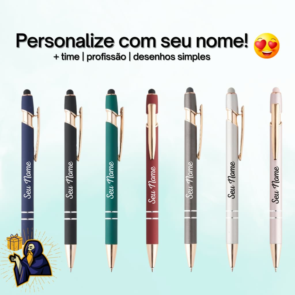 Caneta Metal e Touch Personalizada - Nome, Logo, Profissão, Time