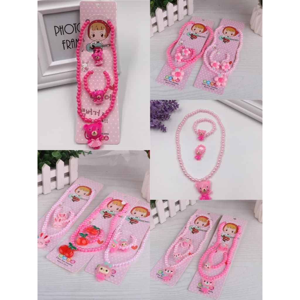 Com 3 Kit Colar Infantil Com perola conjunto colar pulseira anel