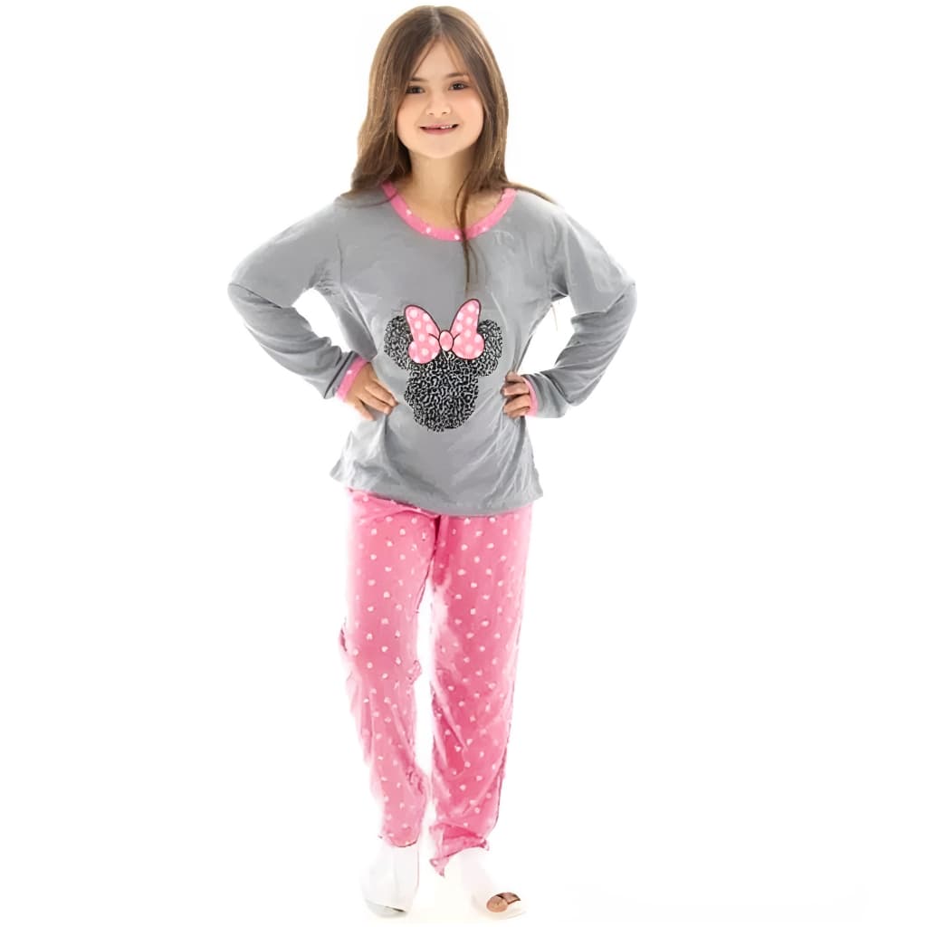 Pijama FB Infantil Minnie Malha Premium Longo De Frio Inverno Manga Comprida