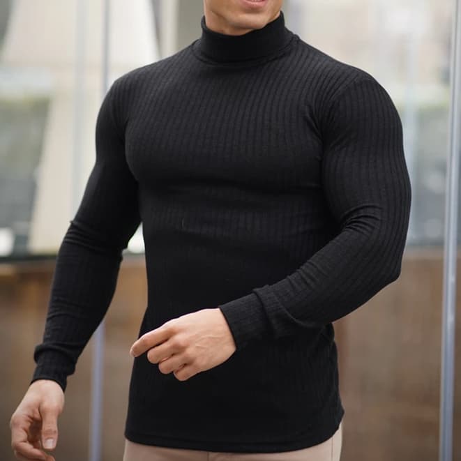 Blusa cacharréu Masculina Canelada Gola Alta malha canelada