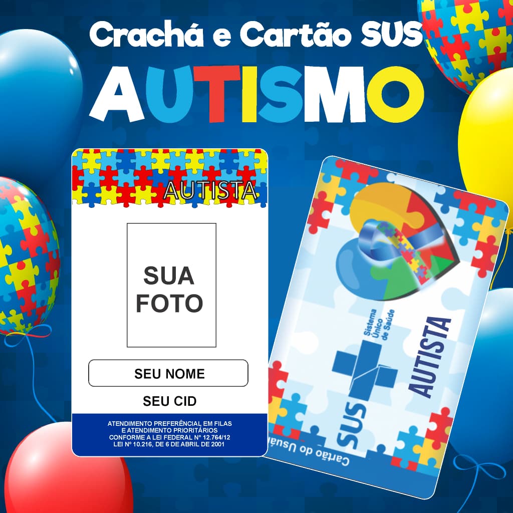 Crachá Ou Cartão Sus Do Autista Pvc Personalizado