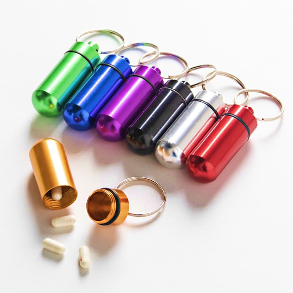 Chaveiro Porta Comprimidos A Prova D'água Pill Box/Chaveiro/Pingente de Alumínio à Prova Água Porta Comprimidos