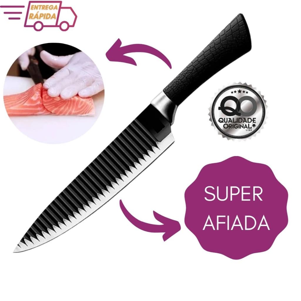 Faca Super Afiada Chef Shark Profissional para Peixe Carne Legumes