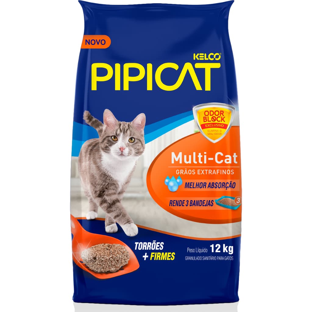 Areia Higiênica Pipicat MultiCat Odor Block 12kg
