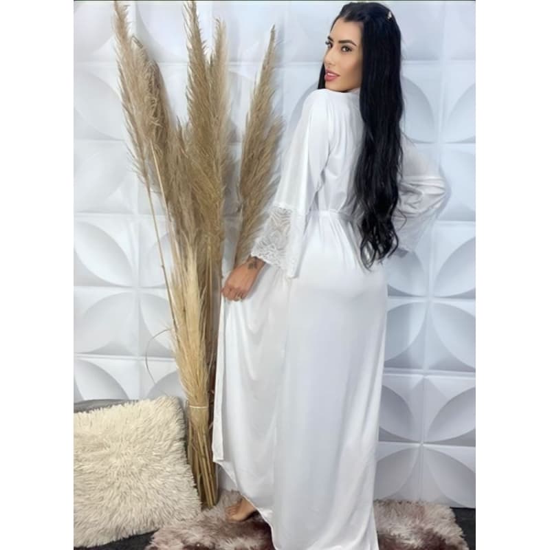 Robe Longo Feminino Com Renda Roupão Hobby Liganeti Hobe Noiva Luxo
