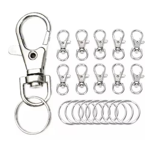 Fecho Mosquetão - Prata - 36mm + Elo 14mm 25 Peças - Zamak