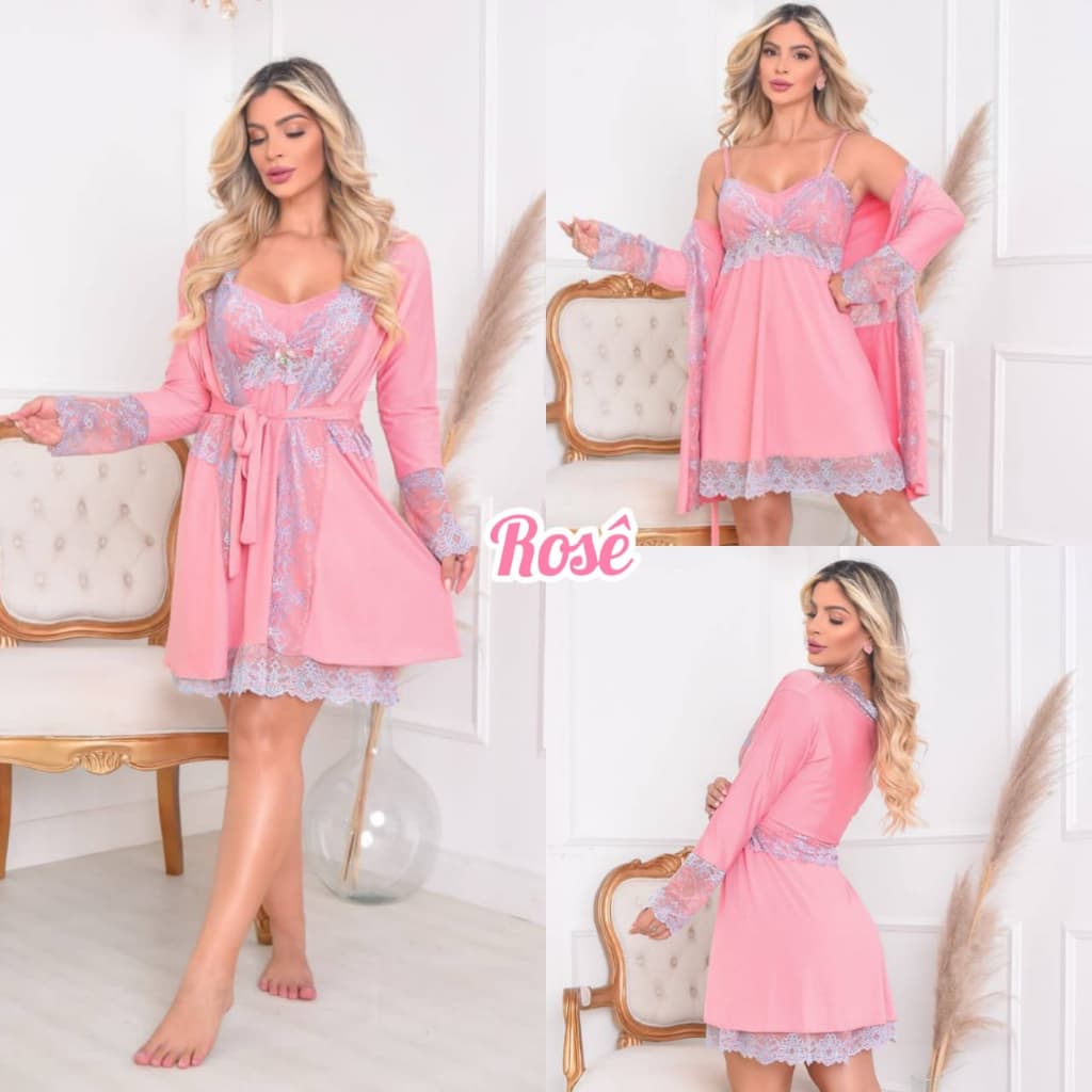 Camisola Amamentação com Robe Gestante Pós Parto de Luxo, Saída de Maternidade