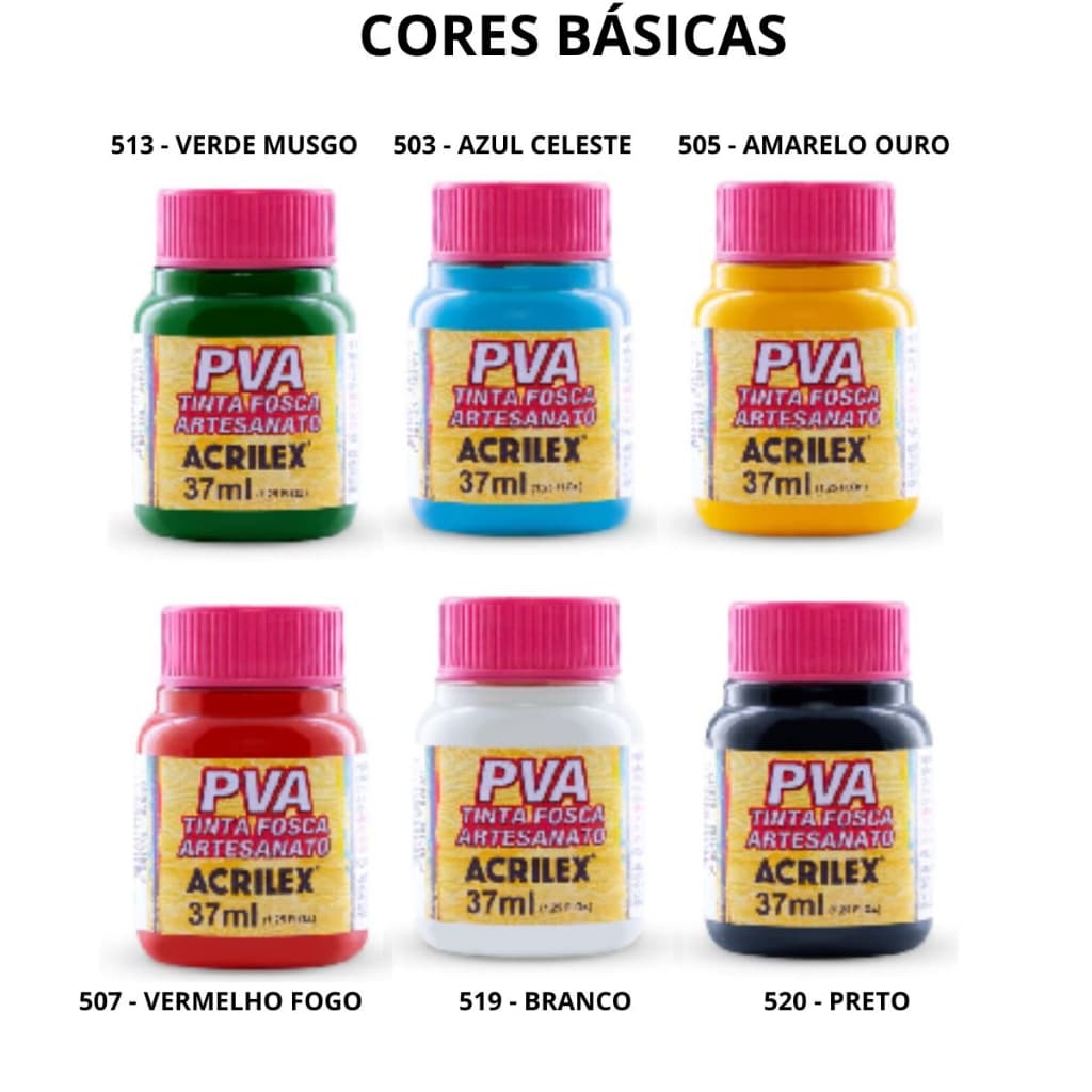 Kit 6 Tintas Foscas Para Artesanato Pva 37ml Acrilex Cores Básicas