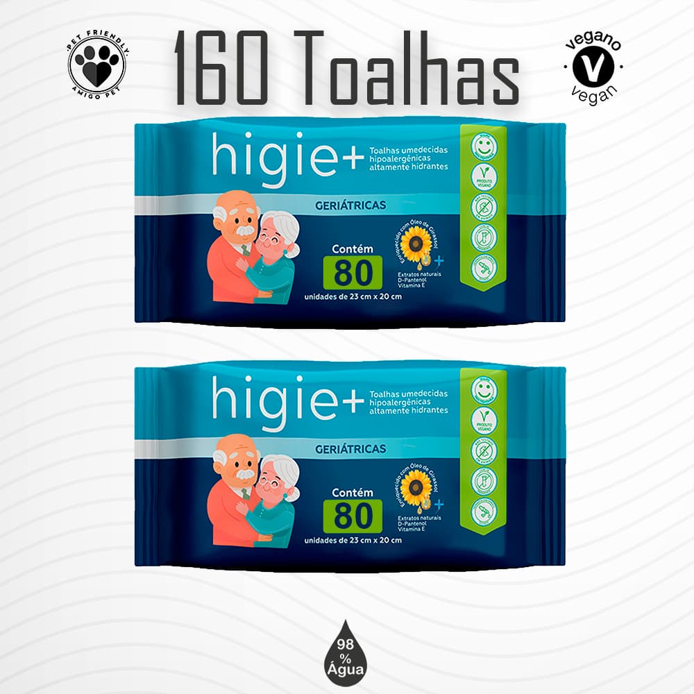 Kit 02 Pacotes Toalhas Umedecidas Geriátricas 20x23 Premium