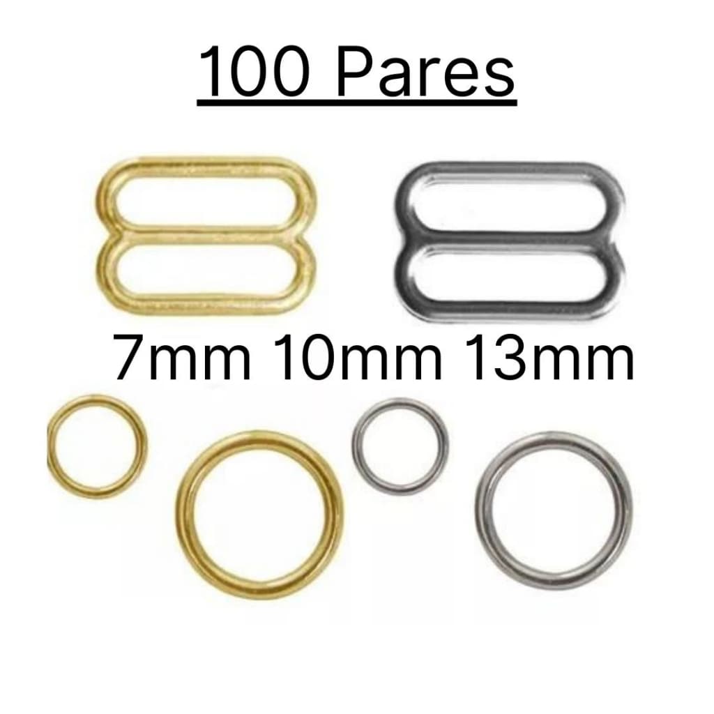 100 Pares de argola e regulador de metal para alças de sutiã