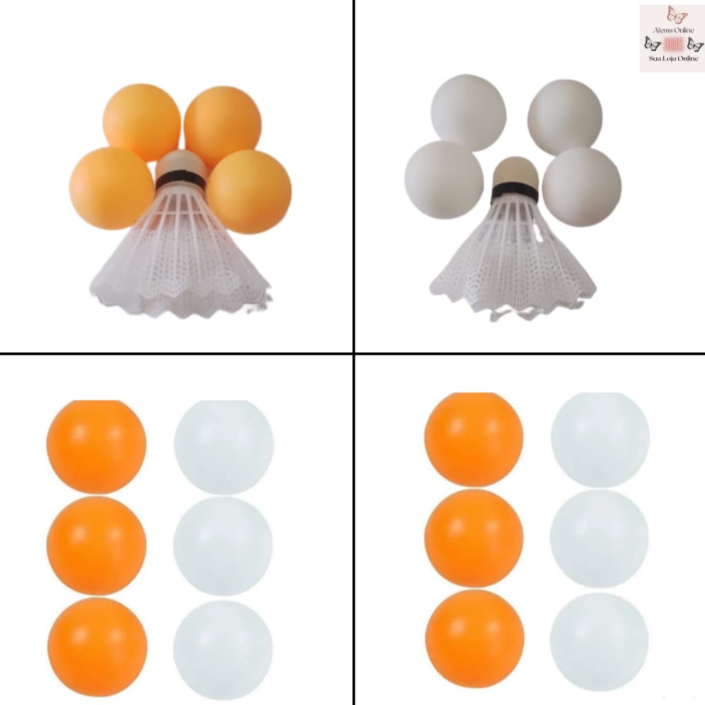Kit 5 Peças 1 Peteca 4 Bolas Ping Pong Badminton Tênis Mesa