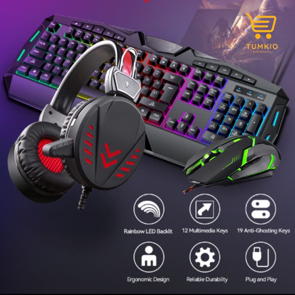 Kit 4in1 Teclado E Mouse E Gamer fone E mouse pad  4em1 Conjunto de jogos competitivos