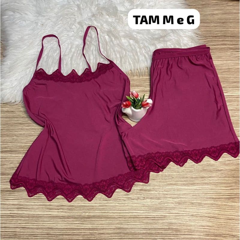 Baby Doll Microfibra Feminino Pijama com Detalha em Renda Sexy Short Doll