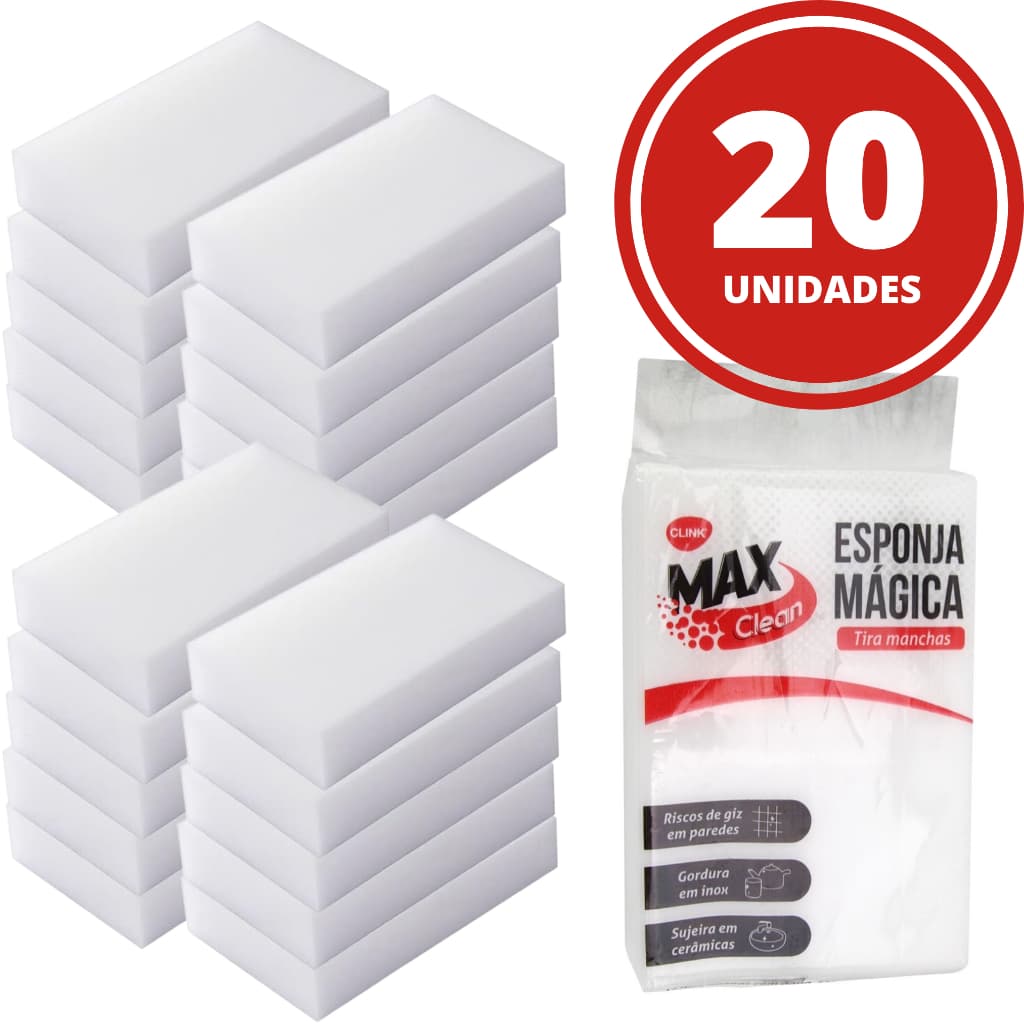 Kit Esponja Bucha Mágica Branca Grande Tira Manchas Max Clean Clink