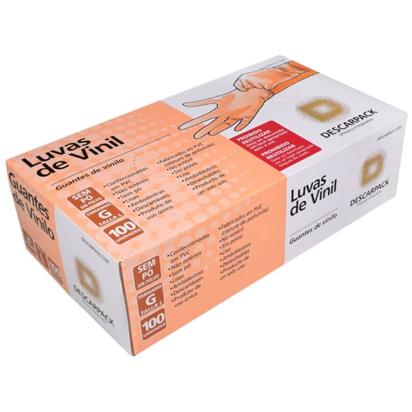 Luva Vinil Sem Pó Descartável - Descarpack C/100 Unidades