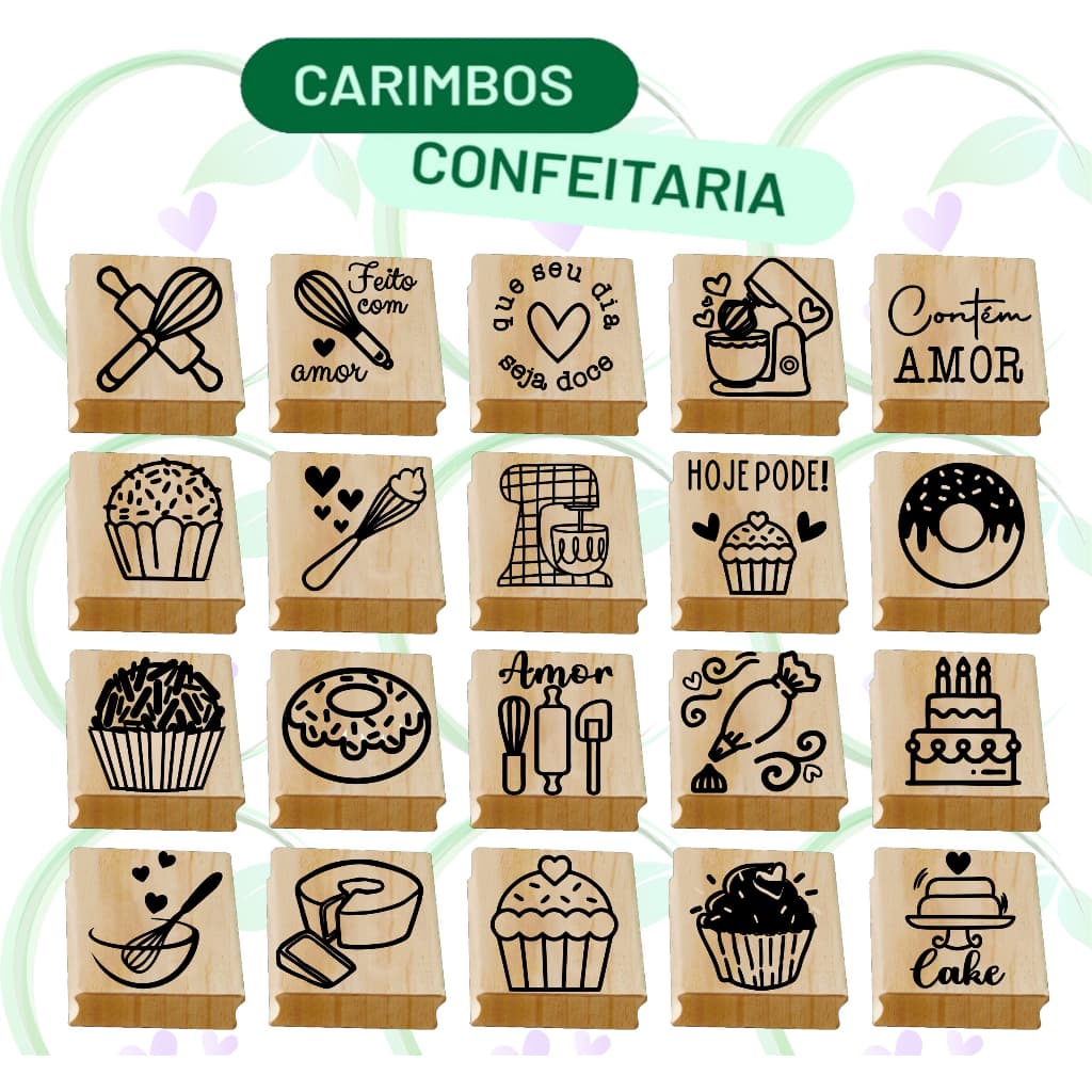MINI CARIMBOS CONFEITARIA para EMBALAGENS TAGS OU CAIXAS