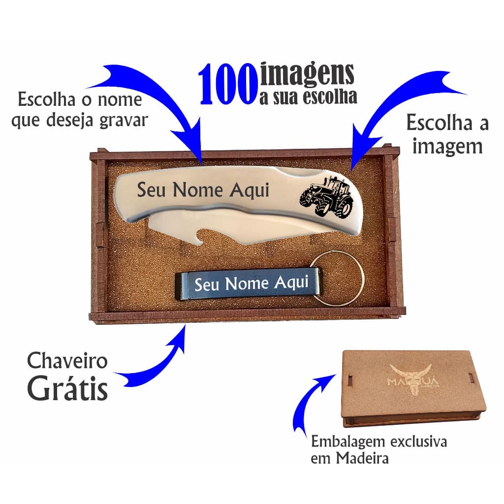 Canivete Inox  de Bolso e estojo  Personalizado Seu  Nome