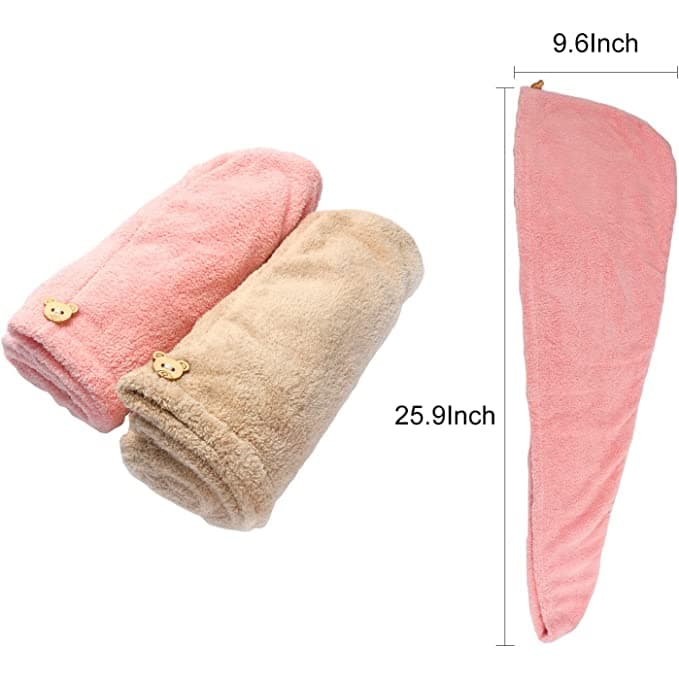 2 Unidade Toalha Grossa Mágica Para Cabelo Secar Rápido Touca Banho Microfibras Várias Cores Casa Promoção