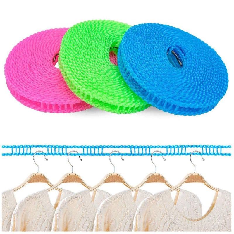 Corda De Varal Para Roupas Nylon Antiderrapante Cabides 3 Metros Ajustável Casa/Varal Retrátil Portátil Antiderrapante