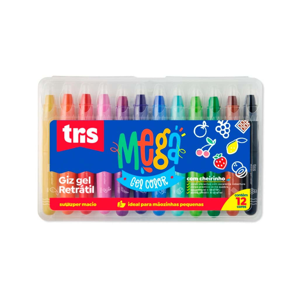 Giz Retrátil Mega Gel Color Tris - 12 Cores