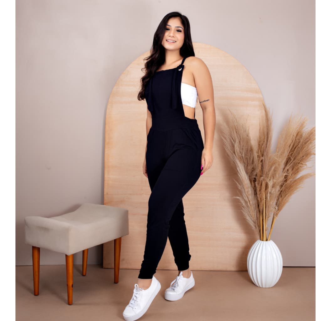 Jardineira Macacão Longa  Macaquinho Feminino Suspensório Com Bolso Jardineiras Femininas