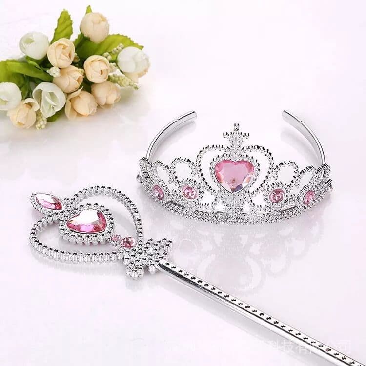 Tiara Princesa Infantil Coroa Kit Acompanha Varinha Mágica / Kit Infantil Tiara De Plástico Princesa