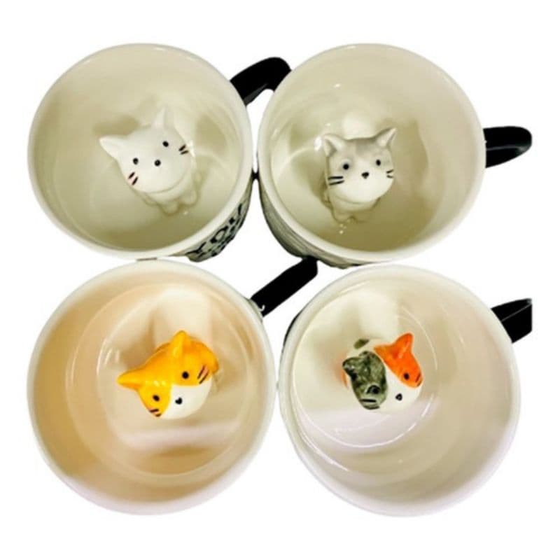 caneca xícara cerâmica 3D com gatinho dentro