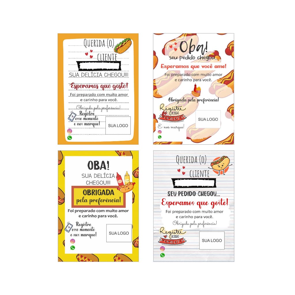 Card cartão de agradecimento ao cliente Delivery hot dog (50 un)