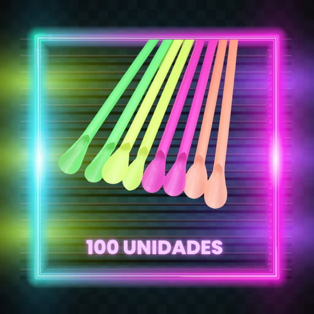 Canudo Neon Colher Mexedor Drink Com 100 unidades Para Festas Aniversário