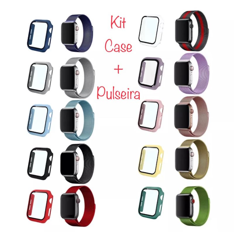 Kit Pulseira Metal Milanesa + CASE Capa Capinha Temperado Iwo 38mm 40mm 41mm 42mm 44mm 45mm e 49mm