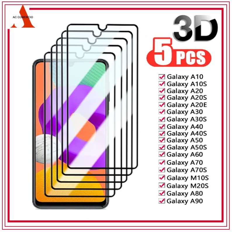 Kit 5 Película De Vidro Temperado 3D 9H Para Samsung A01 A11 A21 A21S A31 A41 A51 A71 A50 A40 A30 A10 A20 Promoção