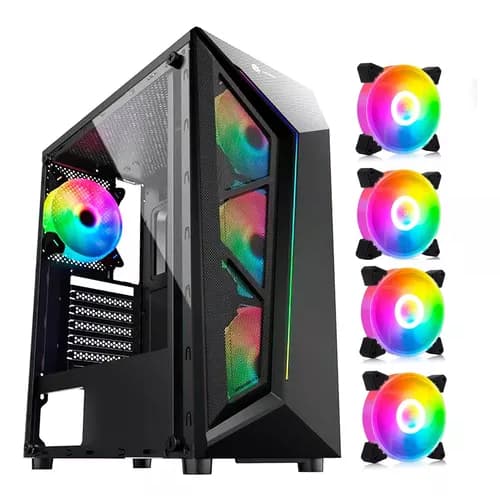 Gabinete Gamer Gb1713 Com 4 Fans Rgb Inclusas Lateral em vidro