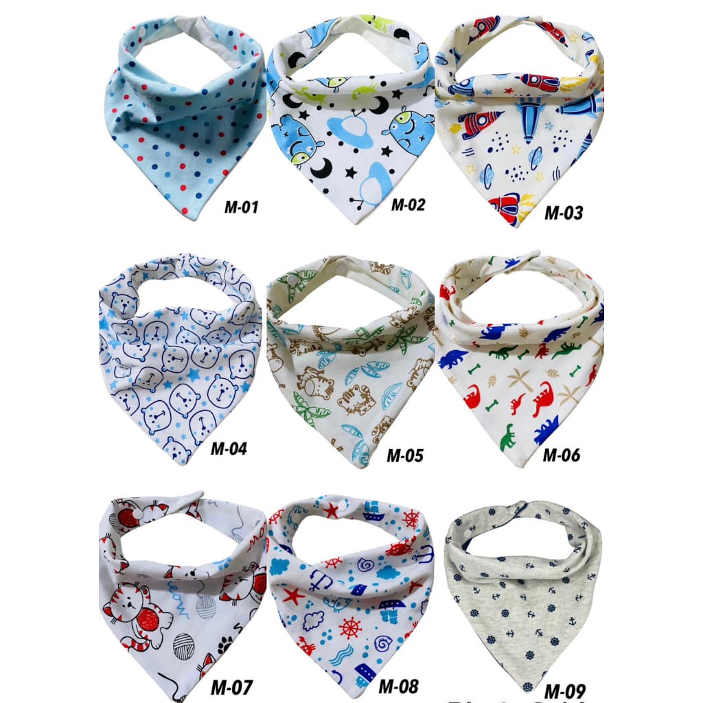 Kit C/12 Babador Bandana Bebê Dupla Face C/2 Botões