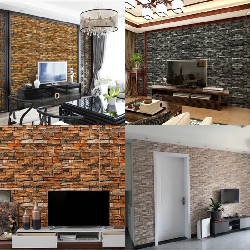 Kit 05 Placa Papel 70x77 cm Espessura 3mm 3D De Parede Espuma Tijolo Auto Adesivo   Aplique Fácil