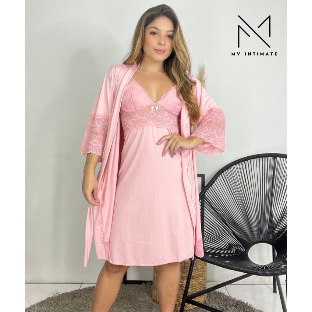 Kit de Robe e Camisola sem Bojo de Microfibra Light de amamentação Feminina