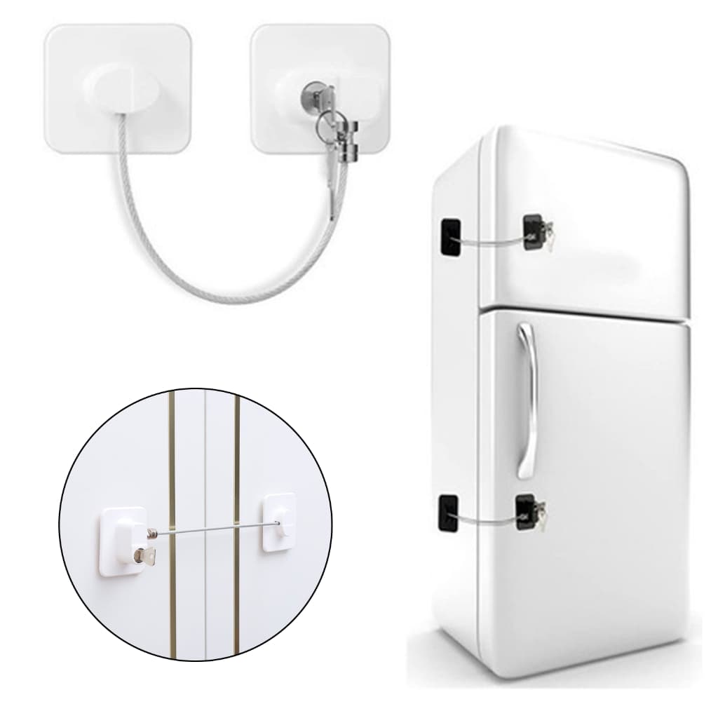 Trava De Segurança Chave P/ Geladeira Porta Gaveta Bebês Crianças Cadeado Sem Furo Branca Armário