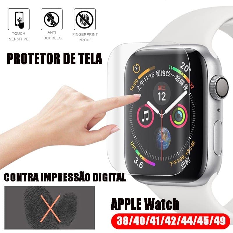 Pelicula Apple Watch Smartwatch Gel TRANSPARETE 3D Nano Curvada 38mm 40mm 41mm 42mm 44mm 45mm 49mm