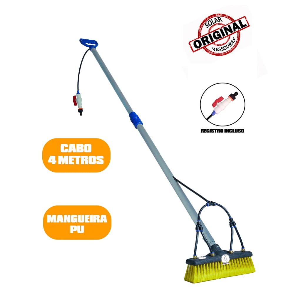 Vassoura para limpeza de placa solar com cabo telescópico de 4 metros
