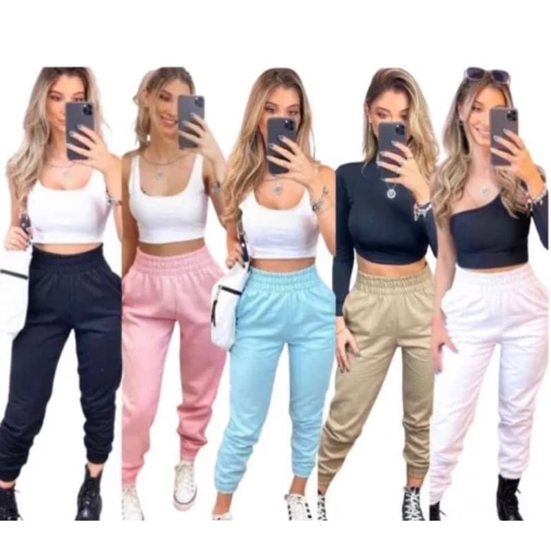 4 KIT Calças jogger Feminina  Moletom Grosso Cintura ALTA Super Quentinha\ FANELAdo DENTRO\COM BOLSO