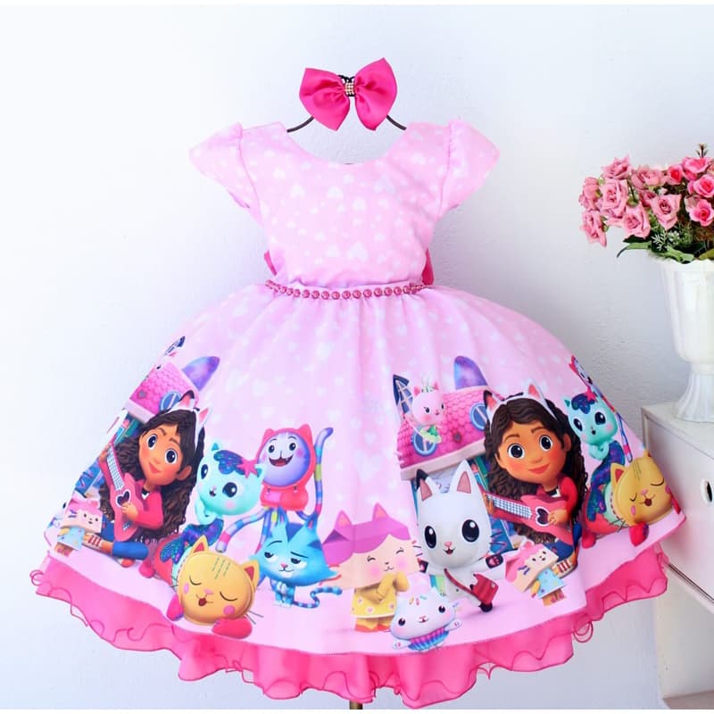 Vestido Infantil Festa Luxo Casa Mágica com Tiara