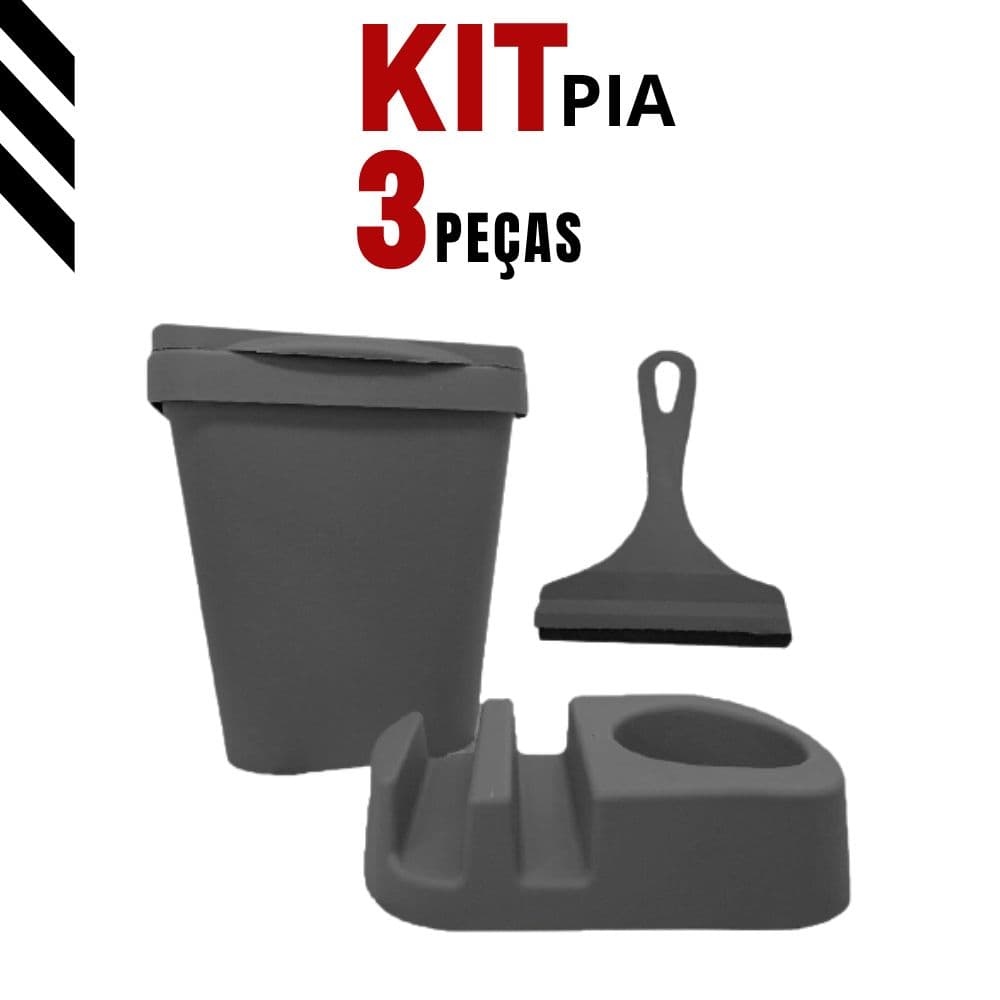 Kit Pia Porta Detergente/Rodo de Pia/Lixeira Cozinha Area Gourmet Banheiro Conjunto Pia
