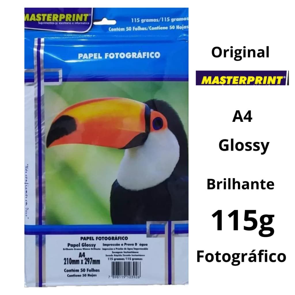 Papel Fotográfico 115g A4 Glossy Brilhante Resistente a Água Masterprint